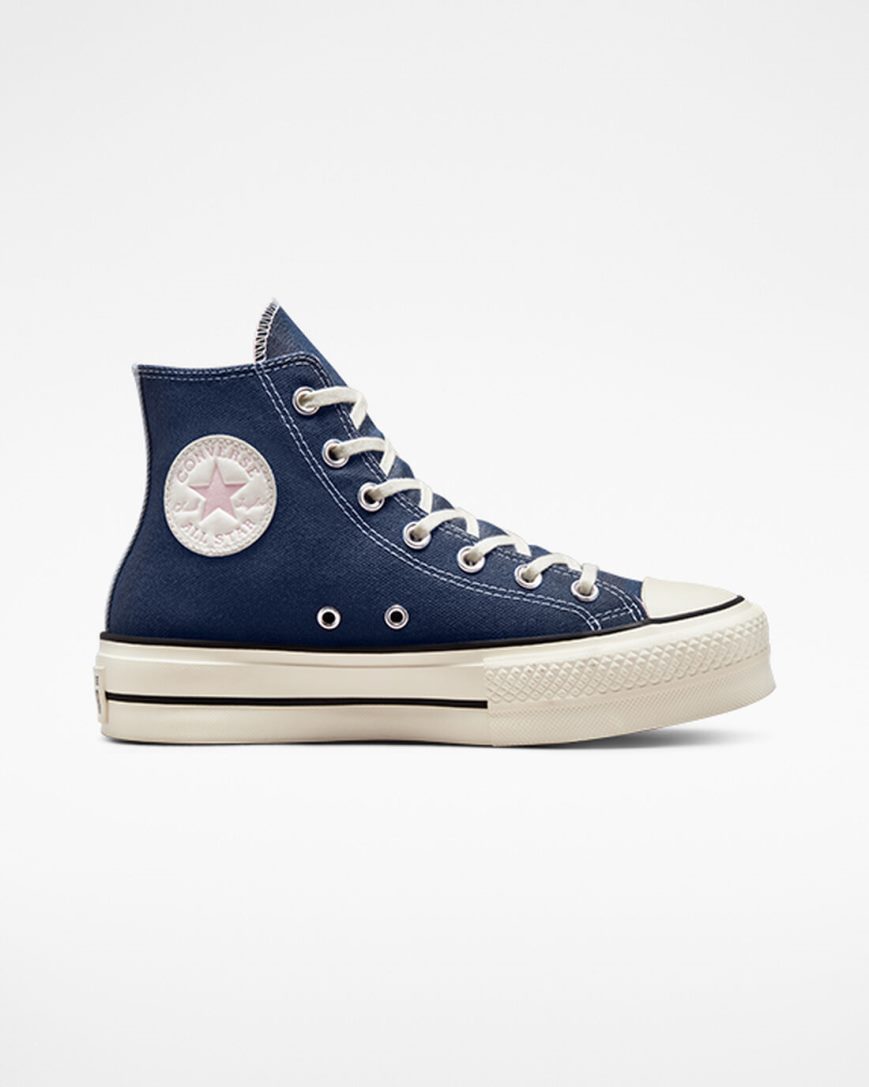 Zapatos Plataforma Converse Chuck Taylor All Star Lift Denim Altas Mujer Azul Marino Naranjas Rosas | PE 48W572